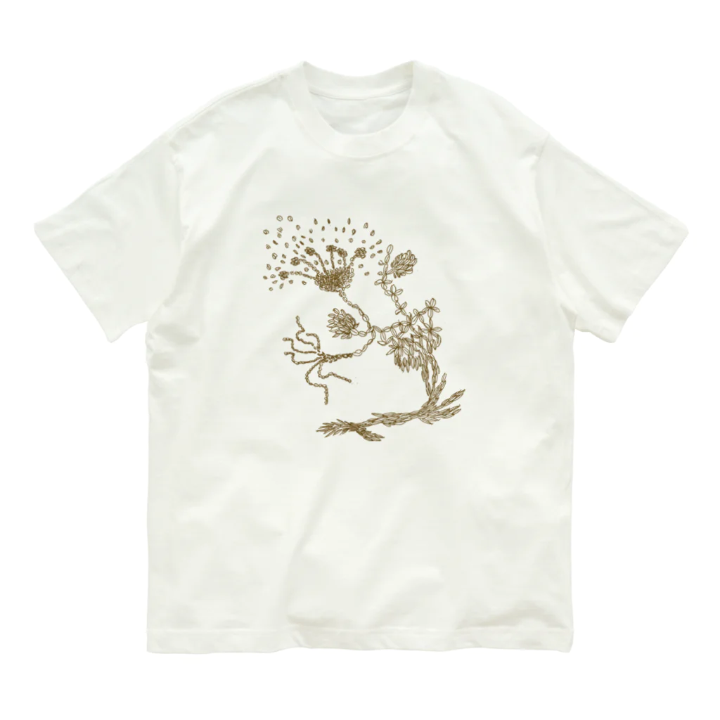 すわりねこの米の恵み（茶） Organic Cotton T-Shirt