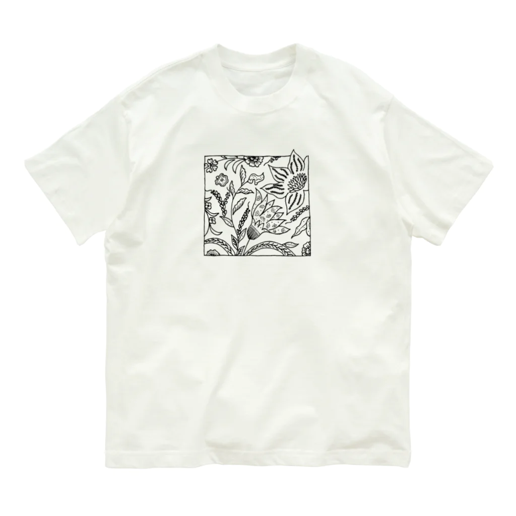 titikのジャワ更紗の花模様 オーガニックコットンTシャツ