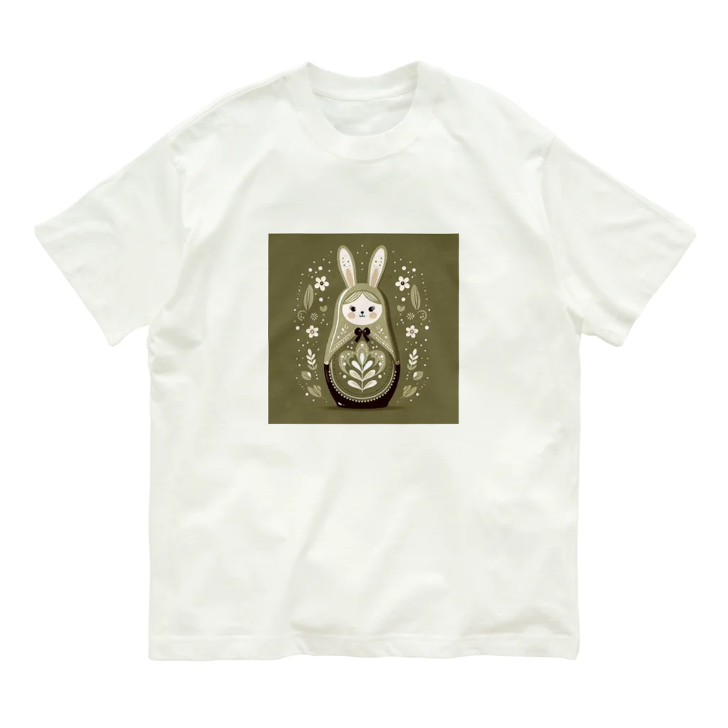 可愛い動物マトリョーシカのうさぎのマトリョーシカ（カーキ） Organic Cotton T-Shirt