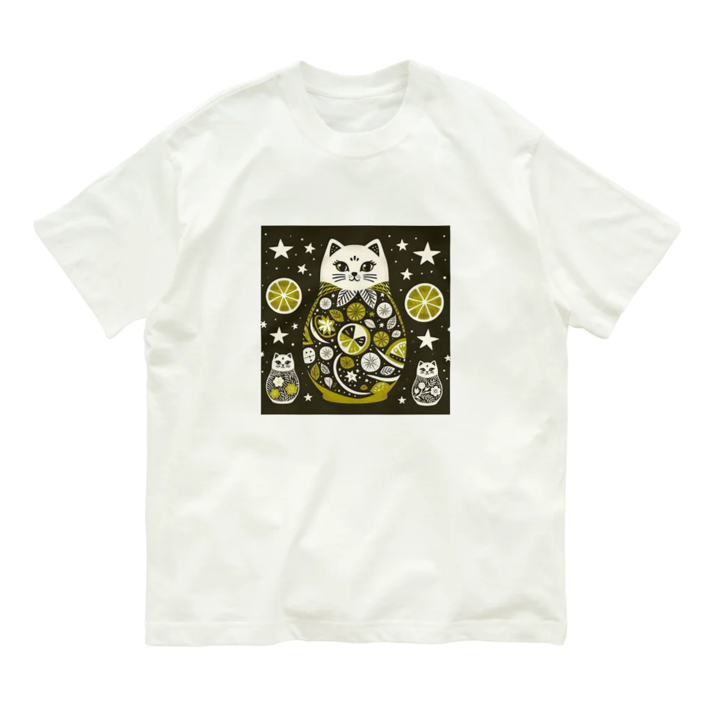 可愛い動物マトリョーシカの猫のマトリョーシカ（レモン） Organic Cotton T-Shirt