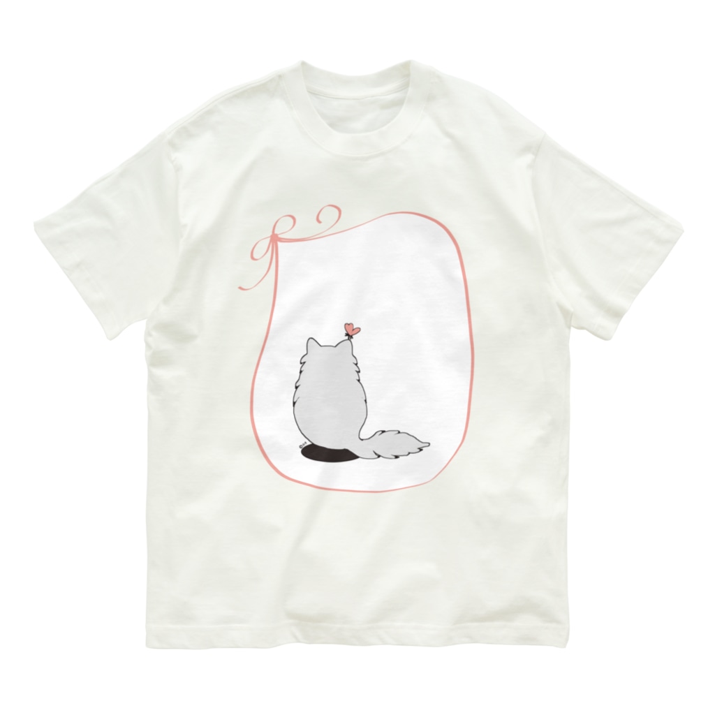 木ノ下商店の猫とリボンとちょうちょ Organic Cotton T-Shirt