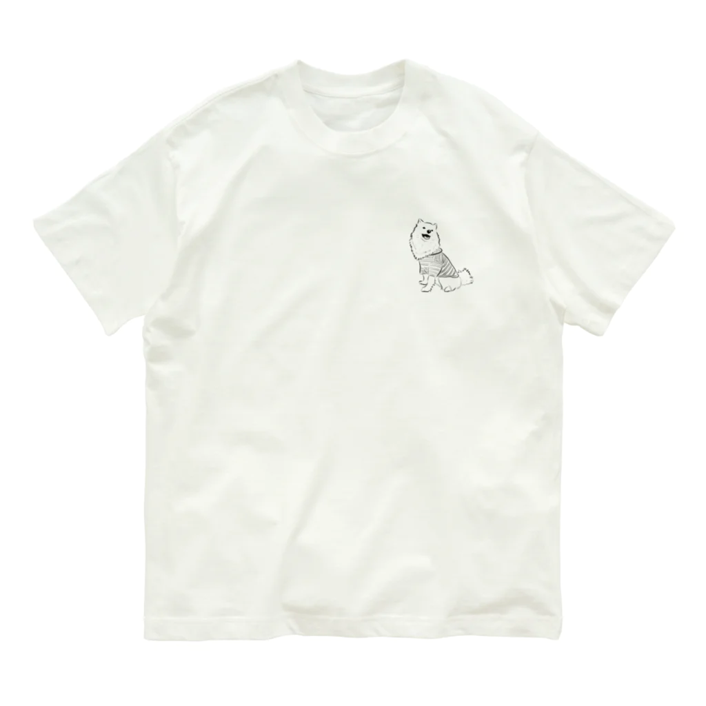 日本スピッツちぃ。のおすわりをした日本スピッツ 유기농 코튼 티셔츠