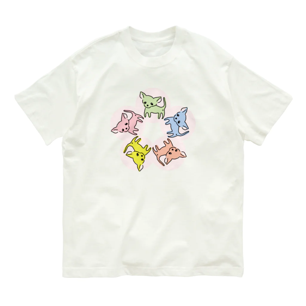 akane_art（茜音工房）のゆるチワワ（フラワーサークル） Organic Cotton T-Shirt