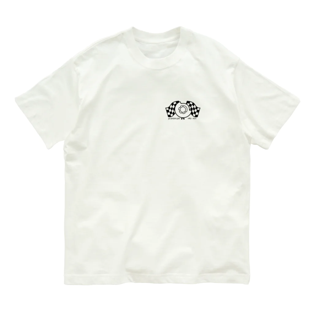 ako_mcの【両面プリント】YAMHOLIC_Rotary Valve & Checkered Flag オーガニックコットンTシャツ