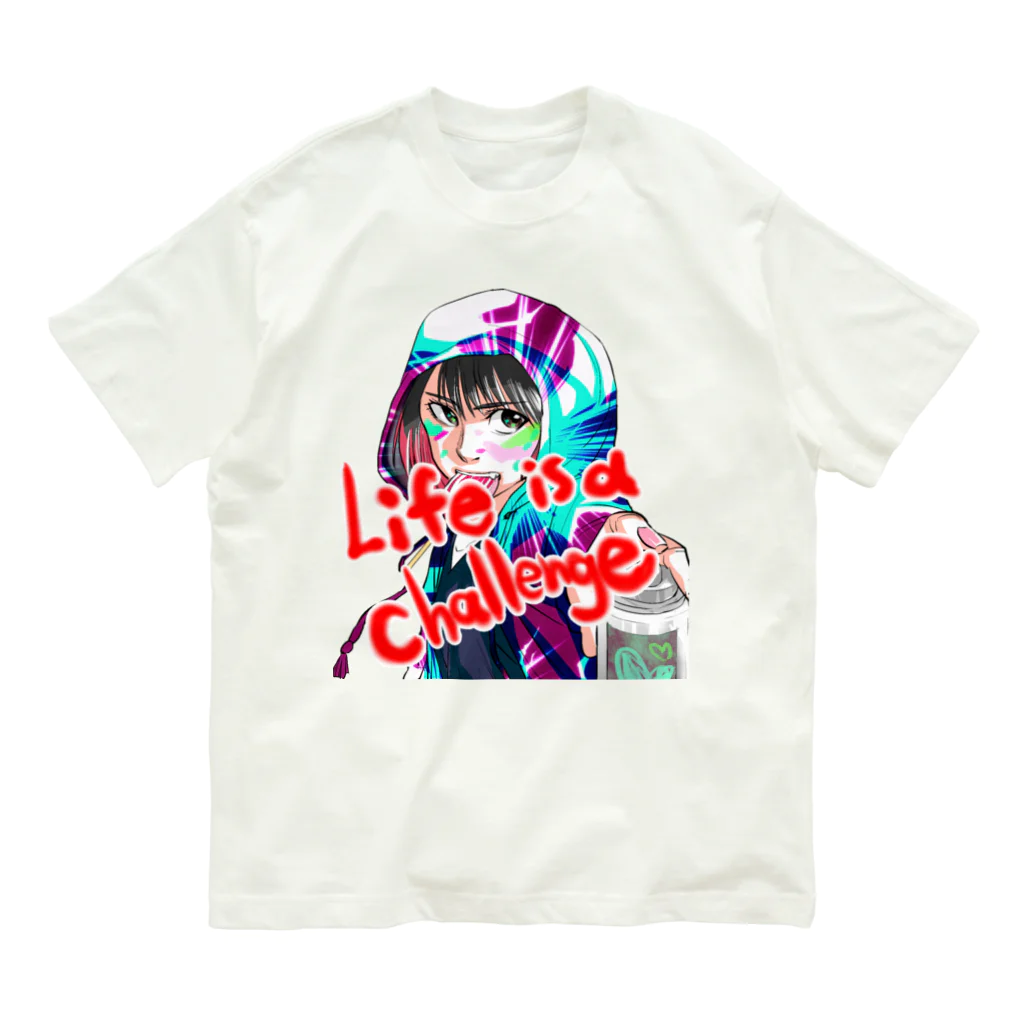 どでんちゃんのデザインショップ👩‍🎨のLife is a challenge オーガニックコットンTシャツ