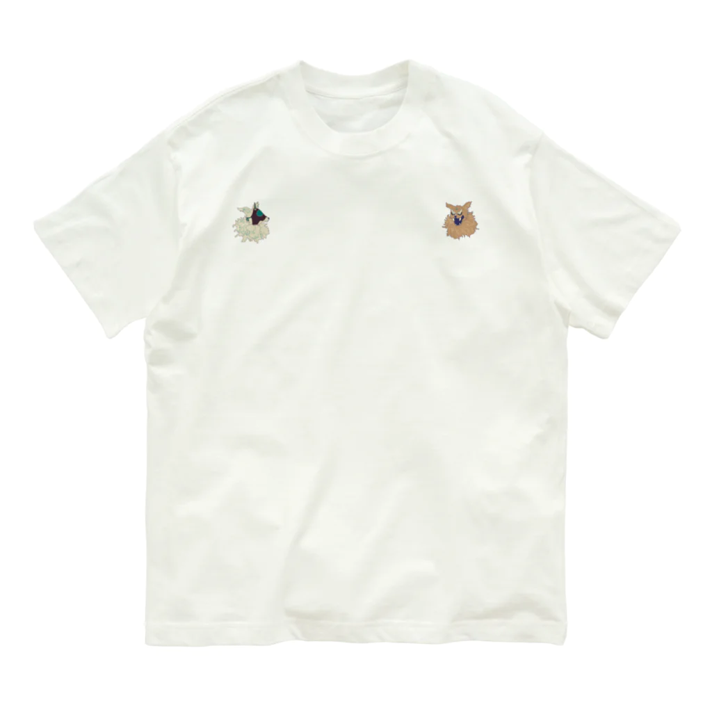 全吉堂の狛犬　-白×紅茶 Organic Cotton T-Shirt