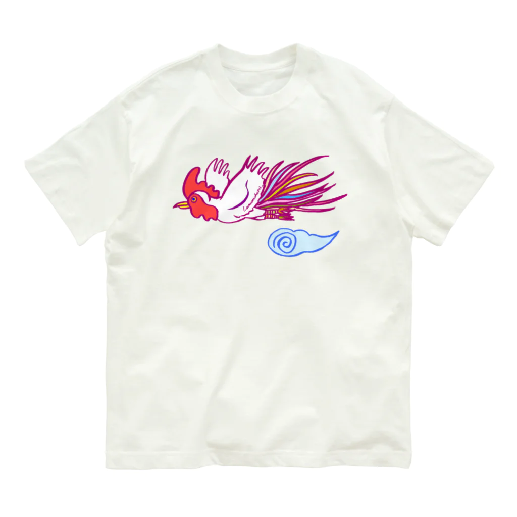 whiteuniva∞lemonchuraのflying niwatori オーガニックコットンTシャツ