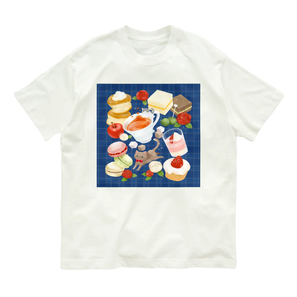 ネコのひたいのニャンコと美味しい時間シリーズ「アフタヌーンティー」 Organic Cotton T-Shirt