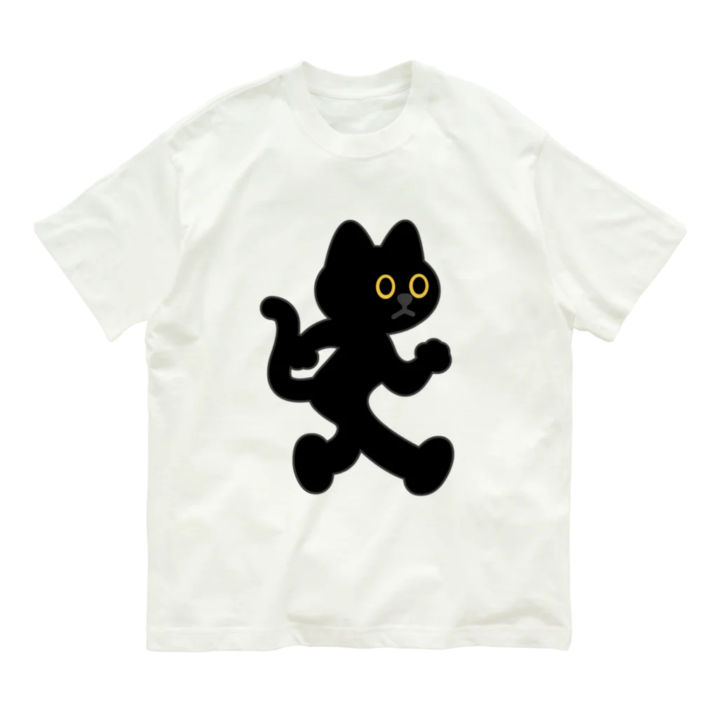 嶌星堂の飛び出し坊や猫 黒猫 オーガニックコットンTシャツ