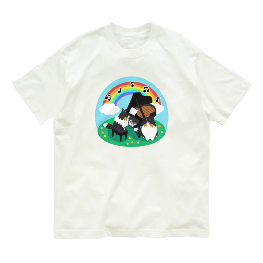 Kotetsu diary(SUZURI店)のシェルティ×ピアノ オーガニックコットンTシャツ