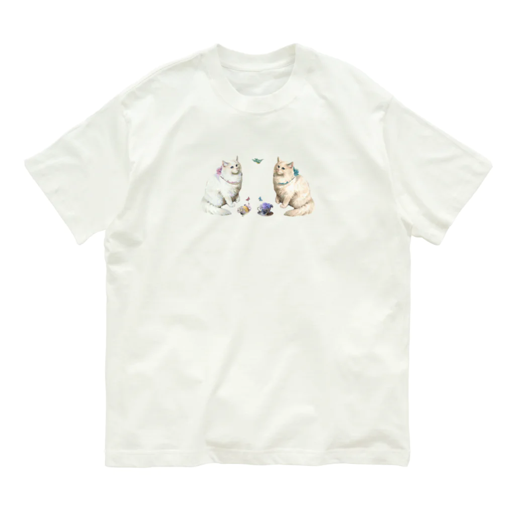 海賊猫 cocoのvictorian cat♡Donation♡お茶会ねこちゃん 『ねこのお茶会』 オーガニックコットンTシャツ