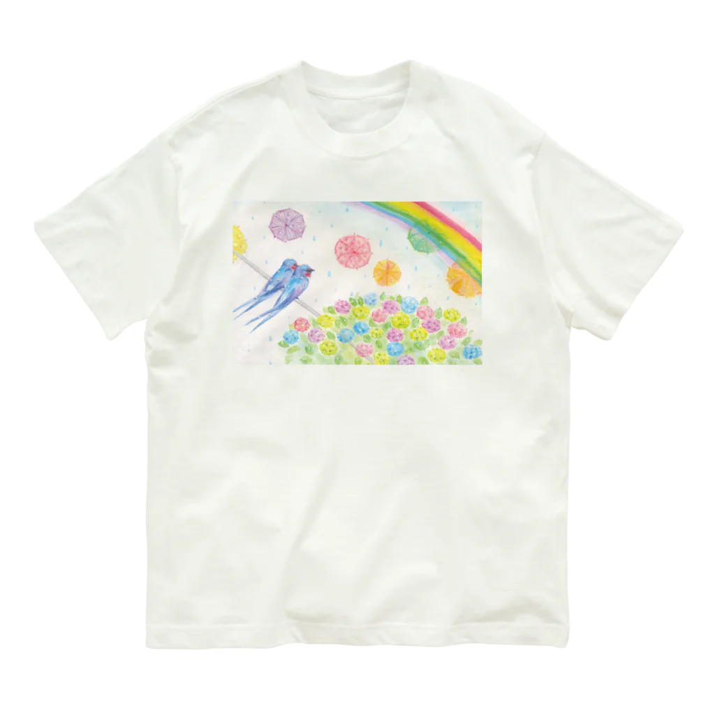 Antenna Mの虹空とツバメ オーガニックコットンTシャツ