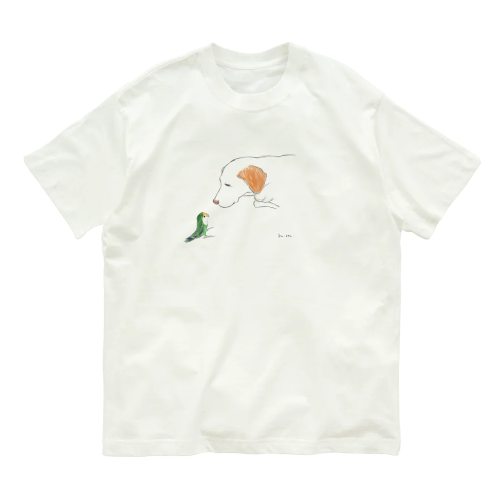 ku-san☆ラブラドールの隣で⭐︎の小鳥とわたし⭐︎ラブラドールレトリーバー♪ オーガニックコットンTシャツ