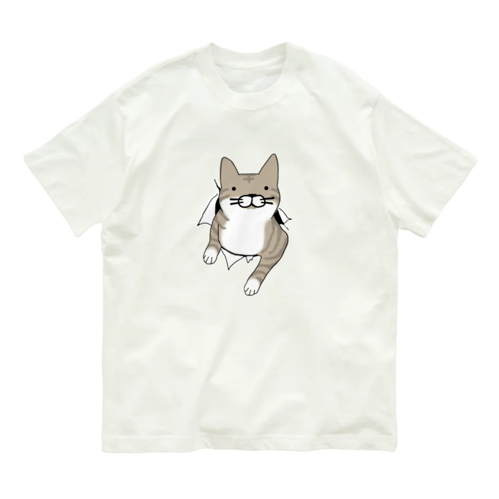 シロクマ商店の破りネコ オーガニックコットンTシャツ