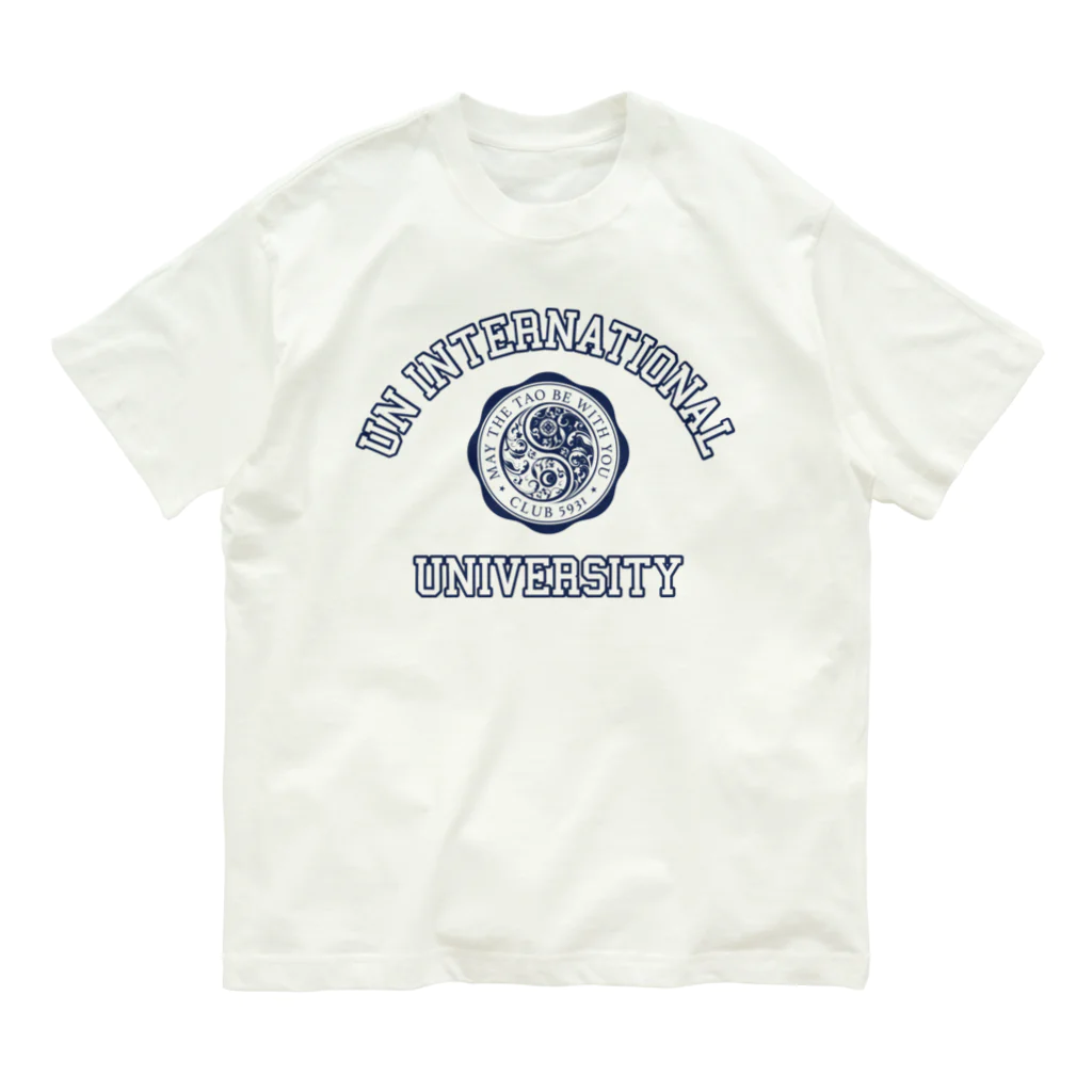 【SEVA】 （雲黒斎 公式ショップ ）のUN INTERNATIONAL UNIVERSITY （NAVY PRINT） オーガニックコットンTシャツ