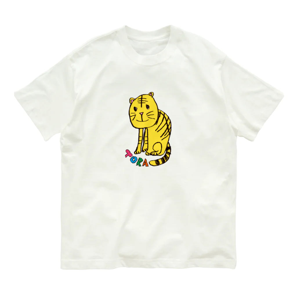 水色プリントのトラジロウ オーガニックコットンTシャツ