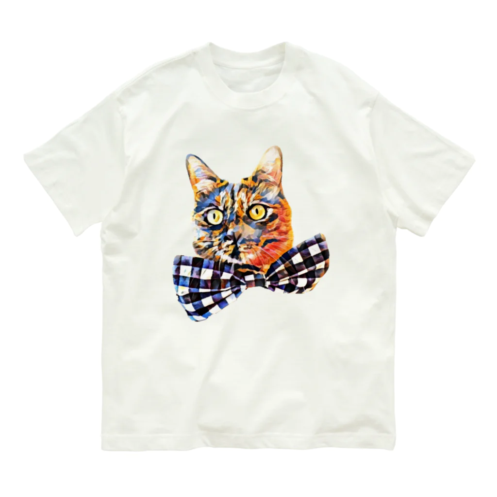 サビちゃんのビッグリボンサビ猫 オーガニックコットンTシャツ