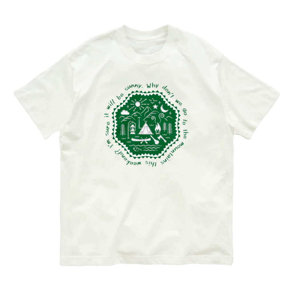 go campingのcamp site（forest green） Organic Cotton T-Shirt