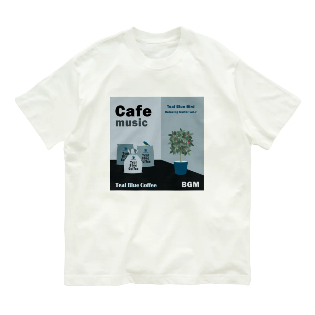 Teal Blue CoffeeのCafe music - Teal Blue Bird - オーガニックコットンTシャツ