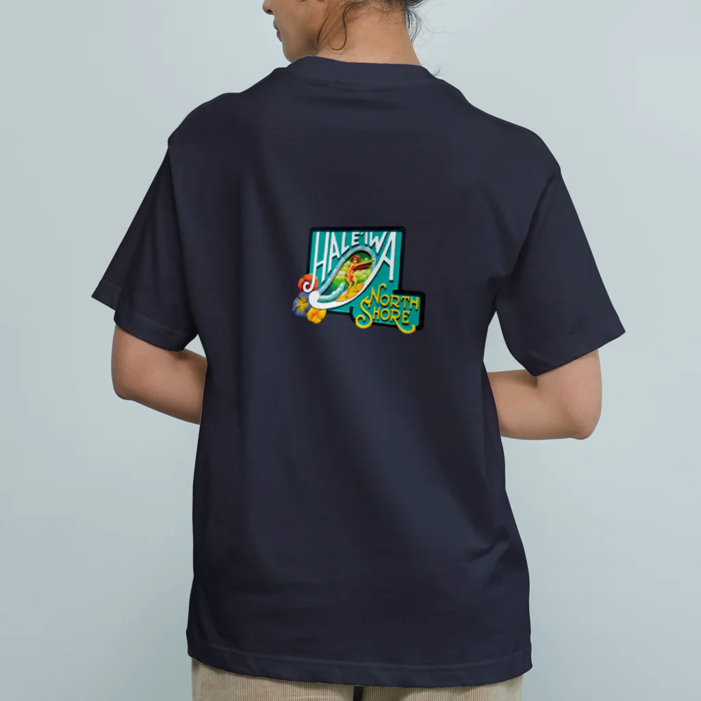 アロハスタイルハワイのハレイワの看板（前面：男の子　背面：女の子） Organic Cotton T-Shirt