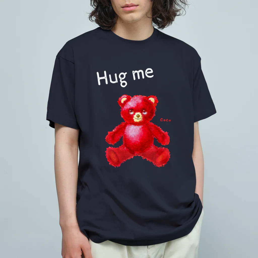 cocoartの雑貨屋さんの【Hug me】（赤くま） WHITE Organic Cotton T-Shirt