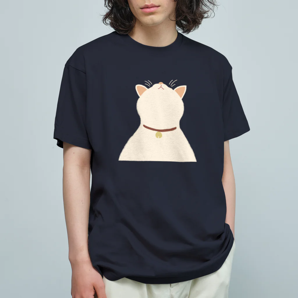 小鳥と映画館の上を向く三毛猫 オーガニックコットンTシャツ