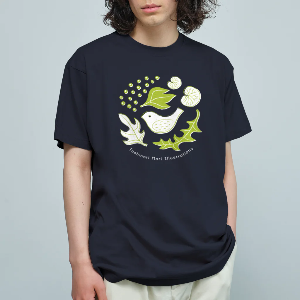 TOSHINORI-MORIの鳥と野ぶどう（キミドリ） オーガニックコットンTシャツ