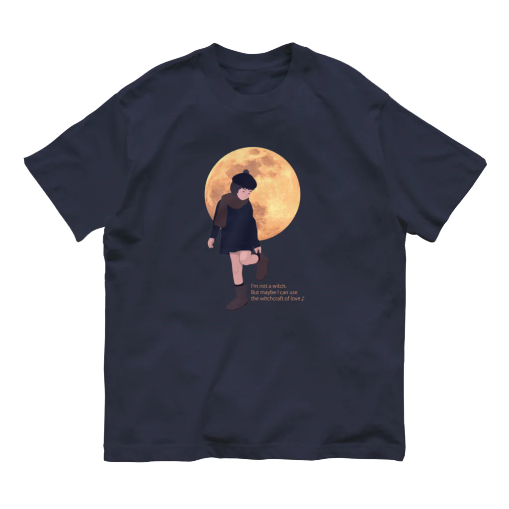 キッズモード某の月と黒ワンピの女の子 オーガニックコットンTシャツ