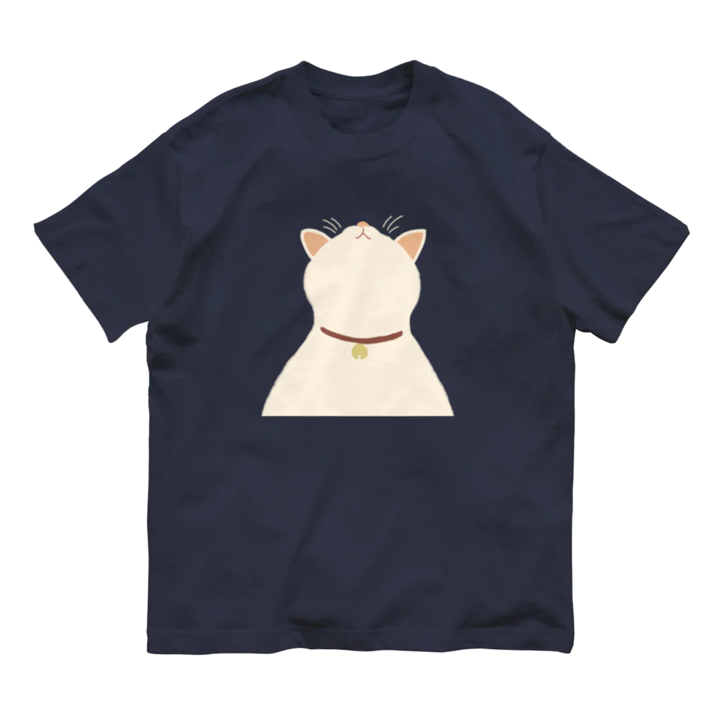 小鳥と映画館の上を向く三毛猫 オーガニックコットンTシャツ