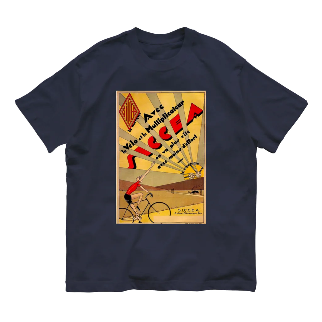 YS VINTAGE WORKSのフランス・ポー アールデコ　レトロ自転車 オーガニックコットンTシャツ