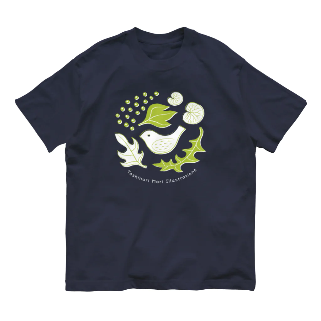 TOSHINORI-MORIの鳥と野ぶどう（キミドリ） オーガニックコットンTシャツ