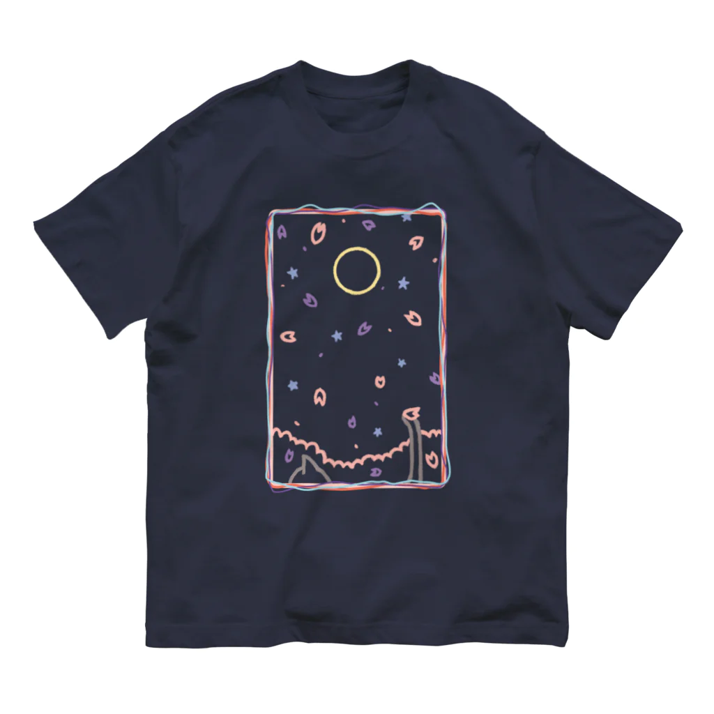 cosmicatiromの夜桜と散歩猫 オーガニックコットンTシャツ