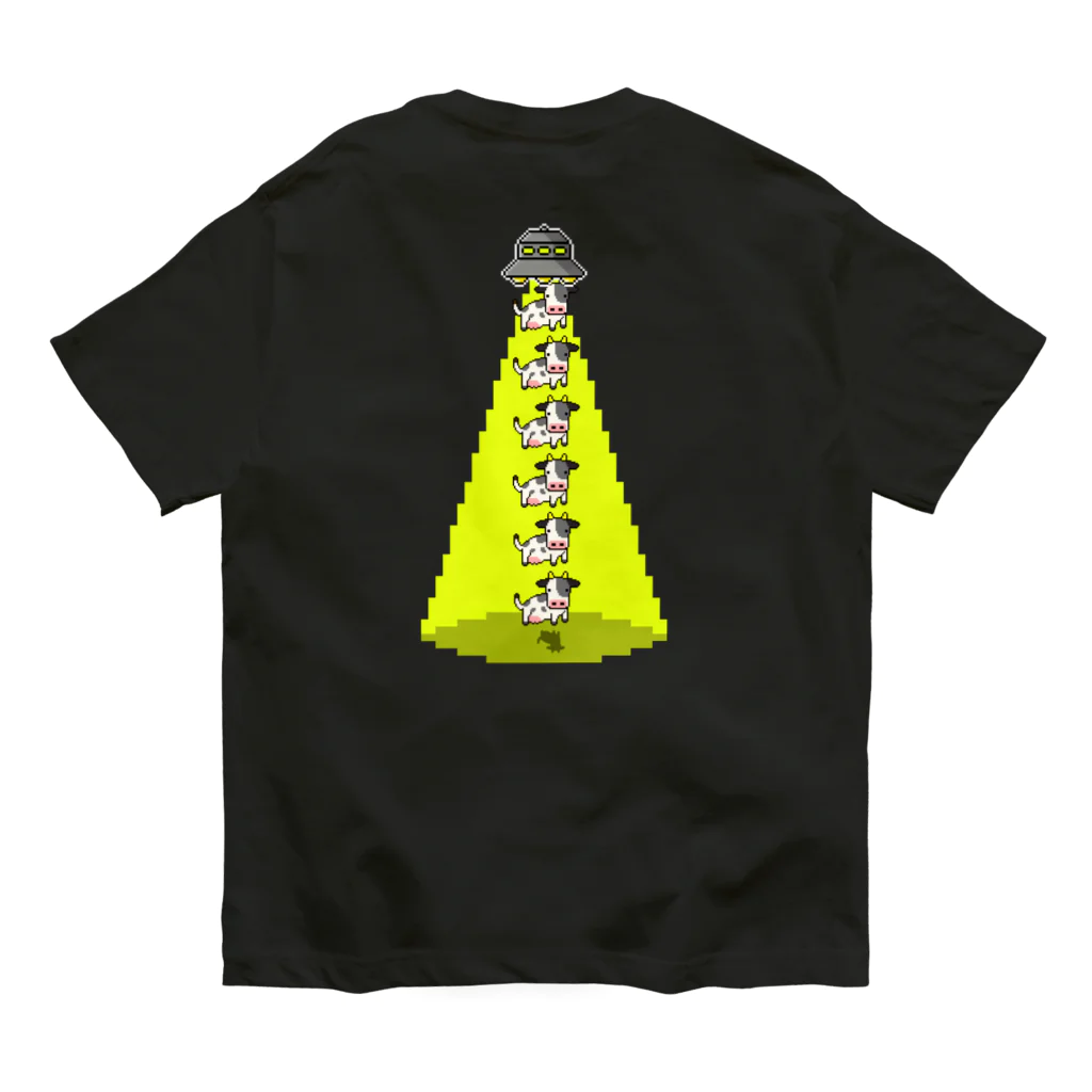 Siderunの館 B2の【バックプリント】 UFOと牛縦型 オーガニックコットンTシャツ