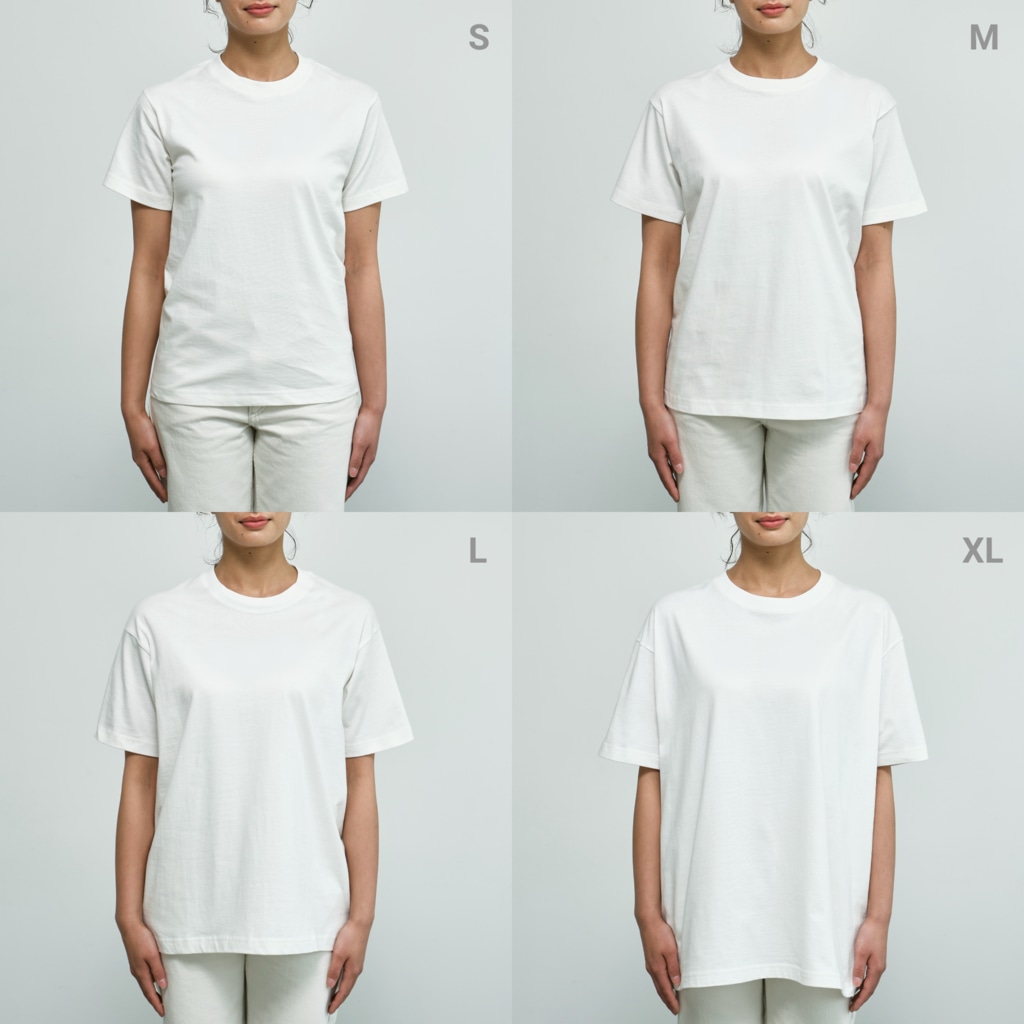 キッズモード某のビールベアー(ふちなしバージョン) Organic Cotton T-Shirtのサイズ別着用イメージ(女性)
