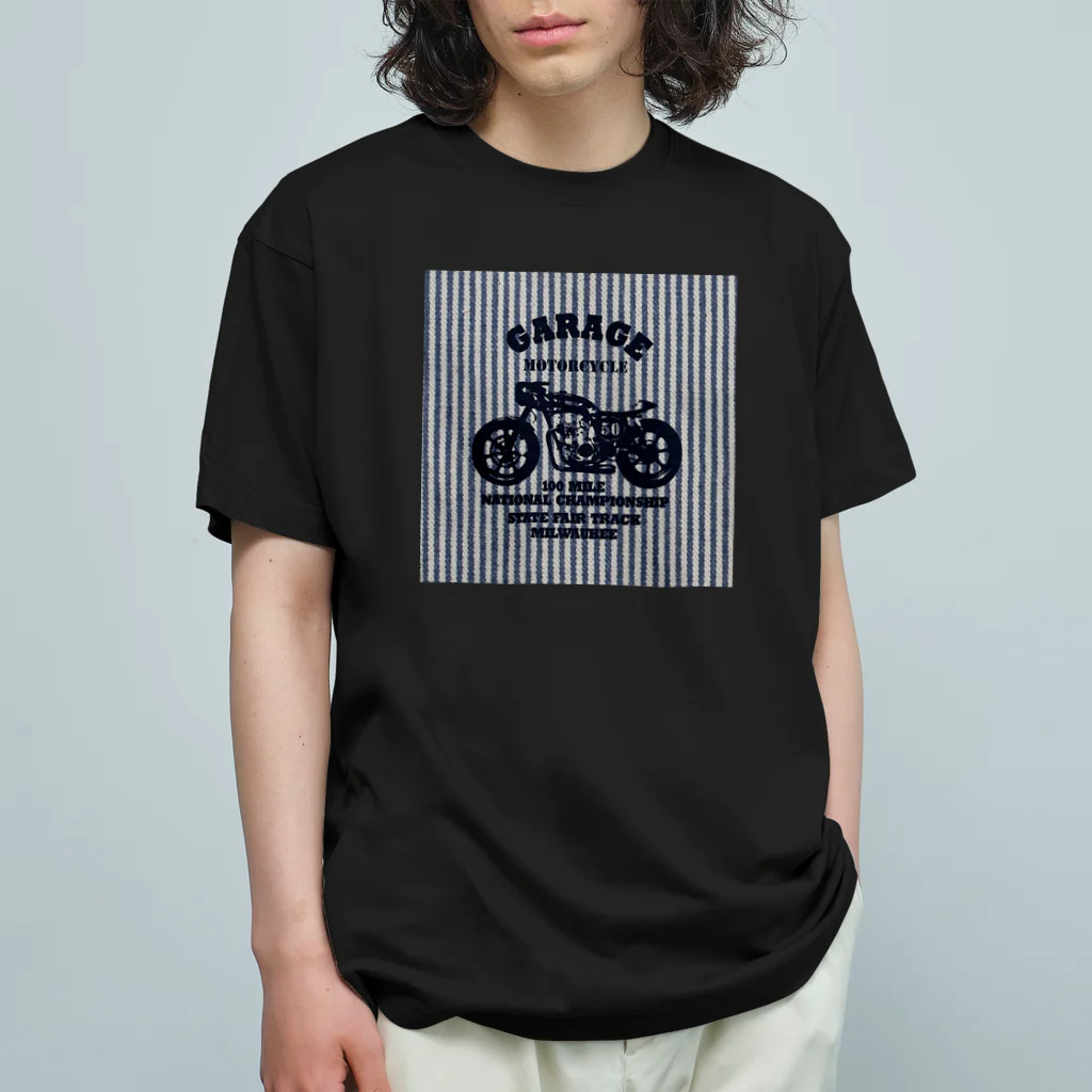 キッズモード某の武骨なバイクデザイン(ヒッコリー) オーガニックコットンTシャツ