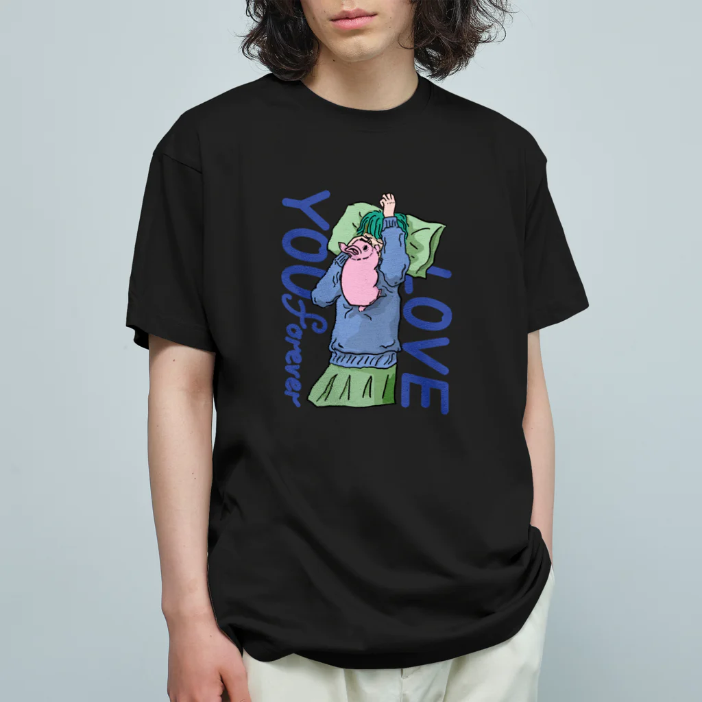 寝不足うさぎのLOVE YOU forever,MOMOKO Organic Cotton T-Shirt