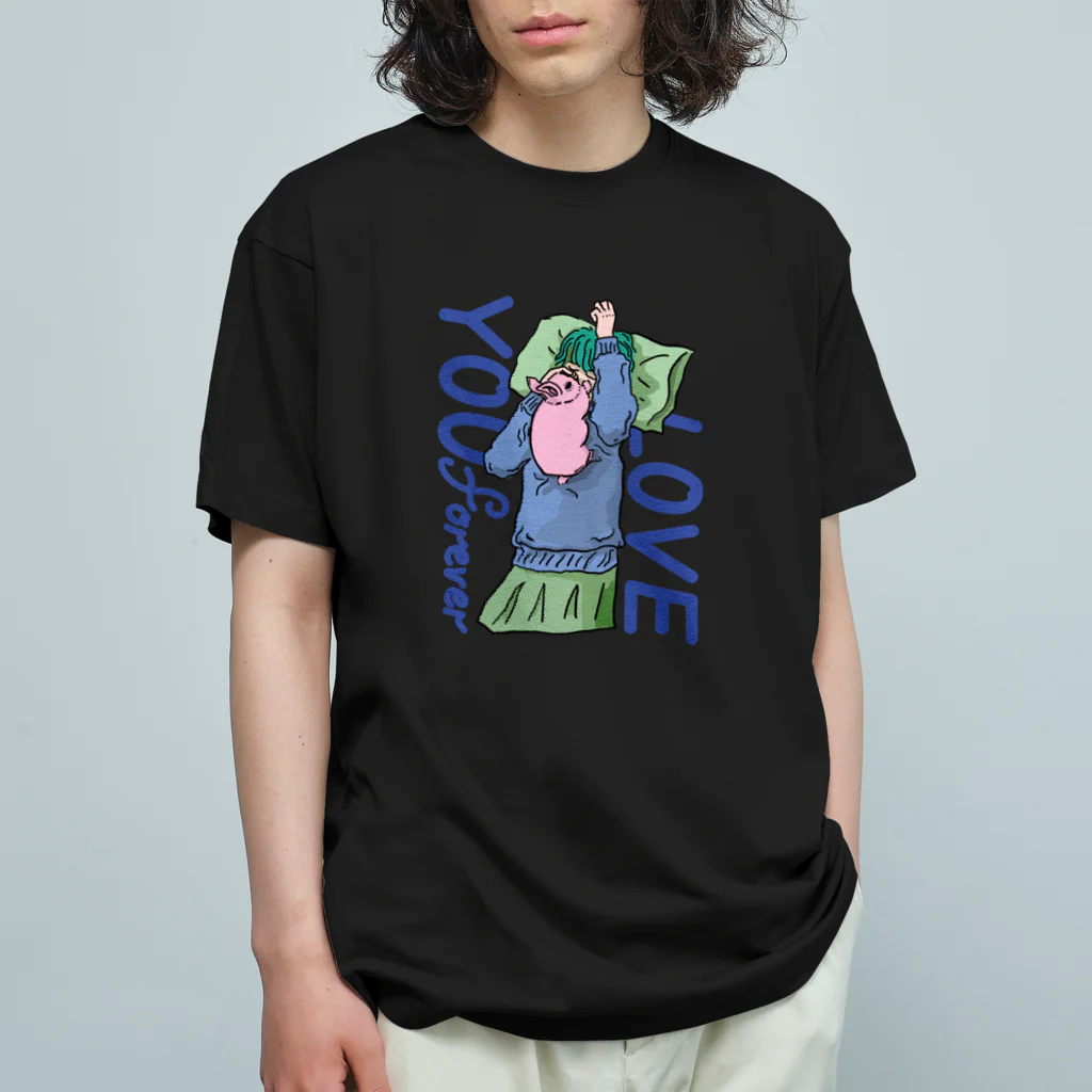 寝不足うさぎのLOVE YOU forever,MOMOKO オーガニックコットンTシャツ