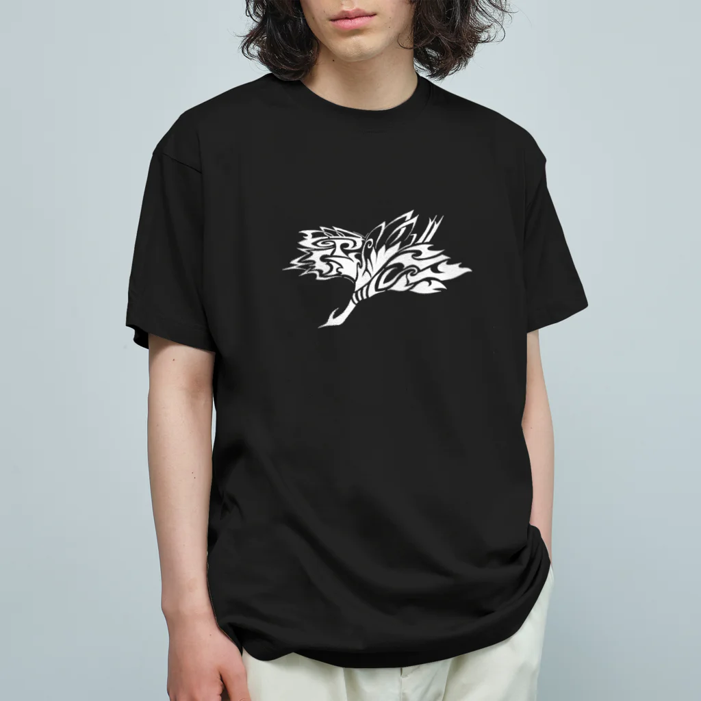 榛龍の家紋ベース　鶴　白 オーガニックコットンTシャツ