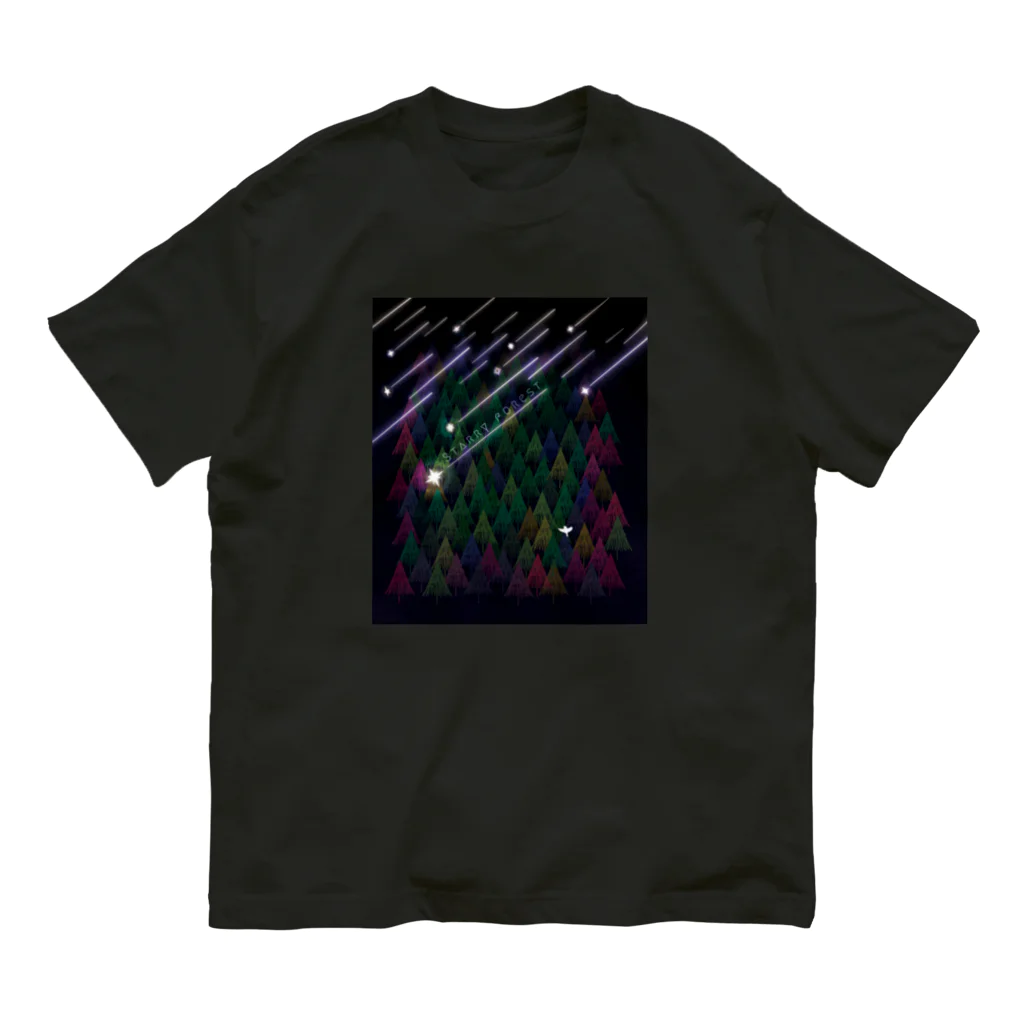 Drecome_Designの星降る森(紫) オーガニックコットンTシャツ