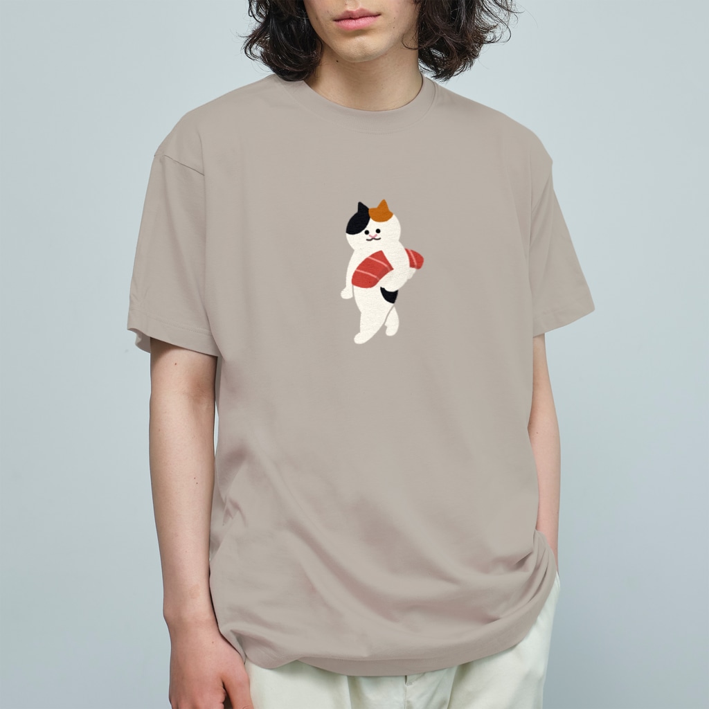 SUIMINグッズのお店の【中】まぐろの握り寿司を自慢げに運ぶねこ Organic Cotton T-Shirt