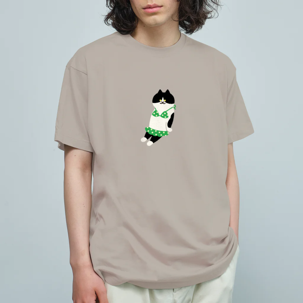 SUIMINグッズのお店の【中】緑のビキニのねこ オーガニックコットンTシャツ