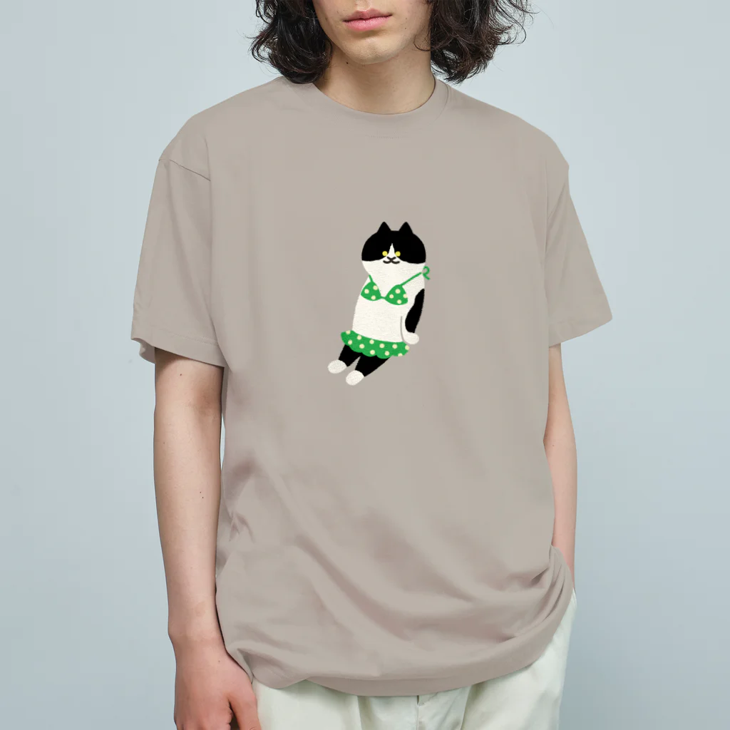SUIMINグッズのお店の【大】緑のビキニのねこ オーガニックコットンTシャツ
