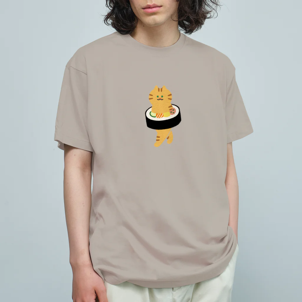 SUIMINグッズのお店の【中】太巻きを自らに巻きつけて運ぶねこ オーガニックコットンTシャツ