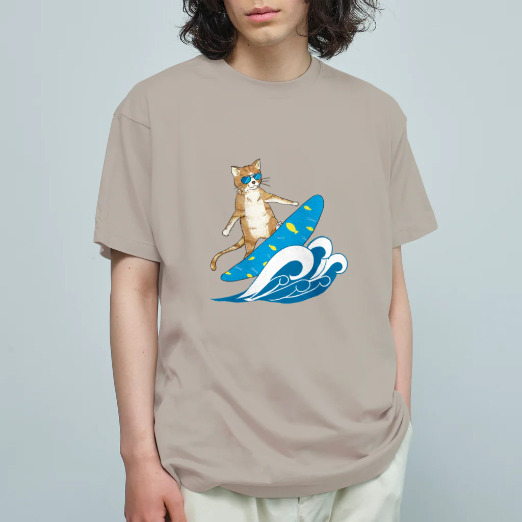 水色気分の猫のサーフィン Organic Cotton T-Shirt