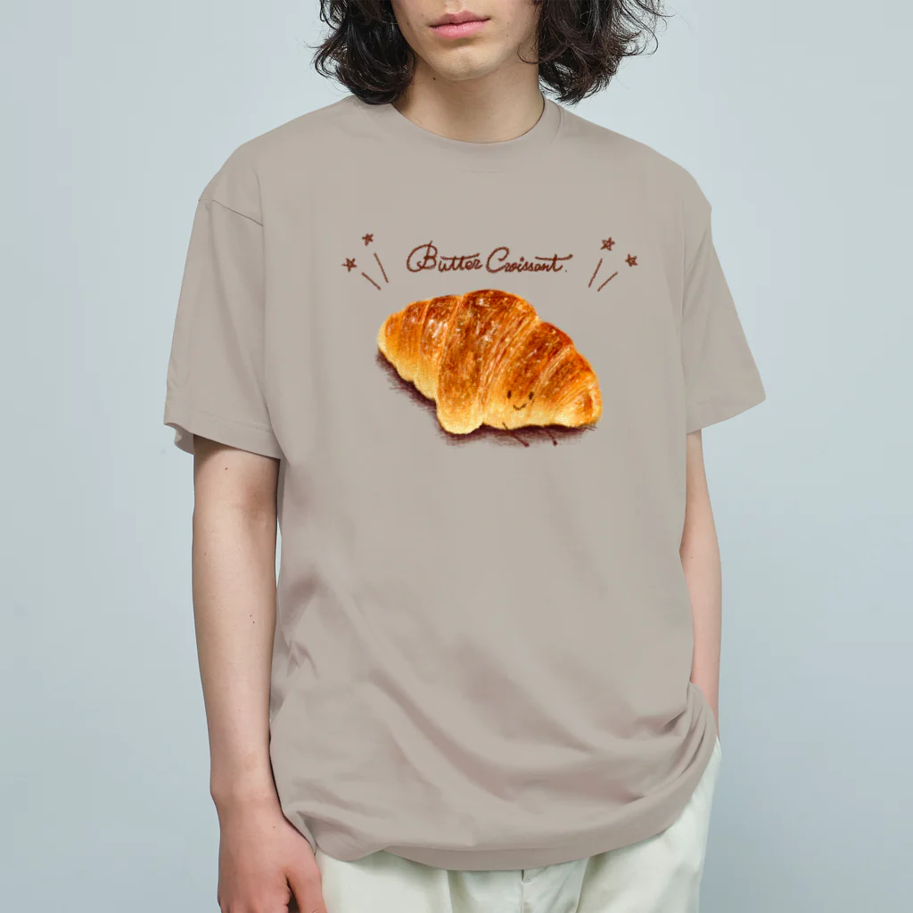 いわさきまゆこ｜食べ物イラストのバタークロワッサン オーガニックコットンTシャツ