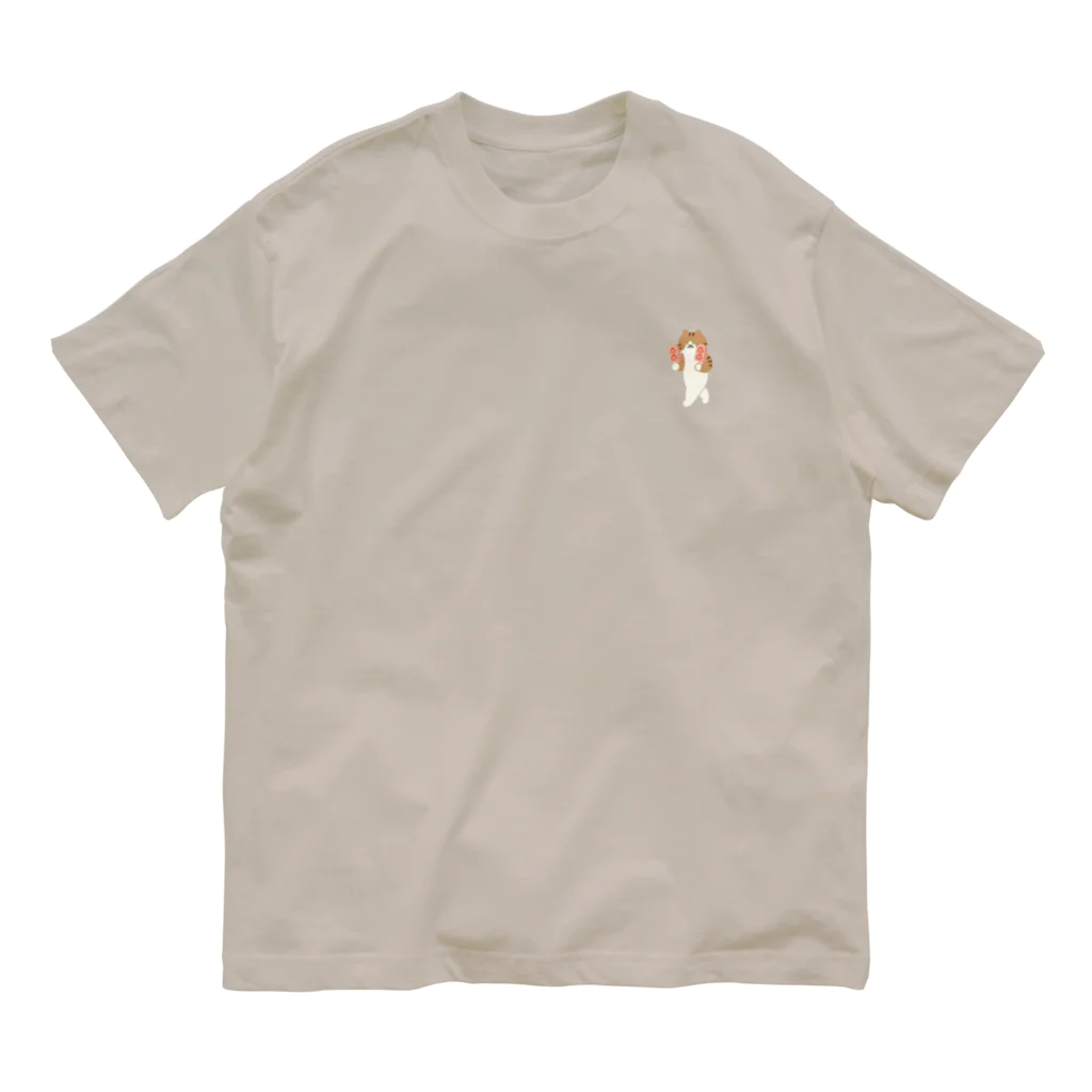 SUIMINグッズのお店の【小】いちごアイスをあざとく運ぶねこ Organic Cotton T-Shirt