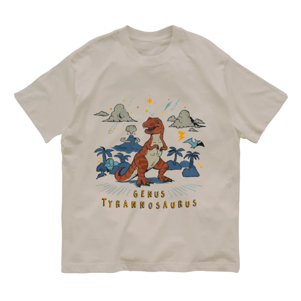 澄ノしおの（濃い生地色用）ティラノサウルス オーガニックコットンTシャツ