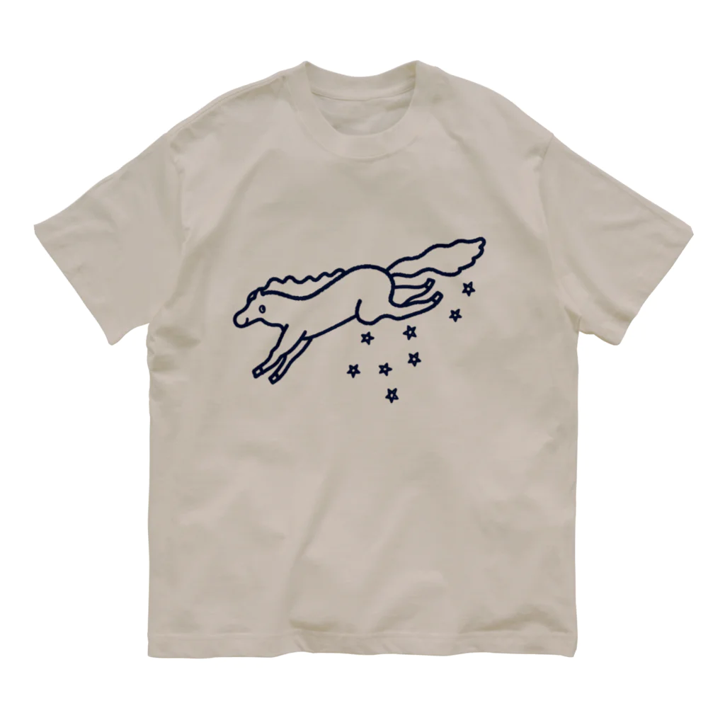 Futakawa Mayuのグッズショップの馬 星 紺 オーガニックコットンTシャツ