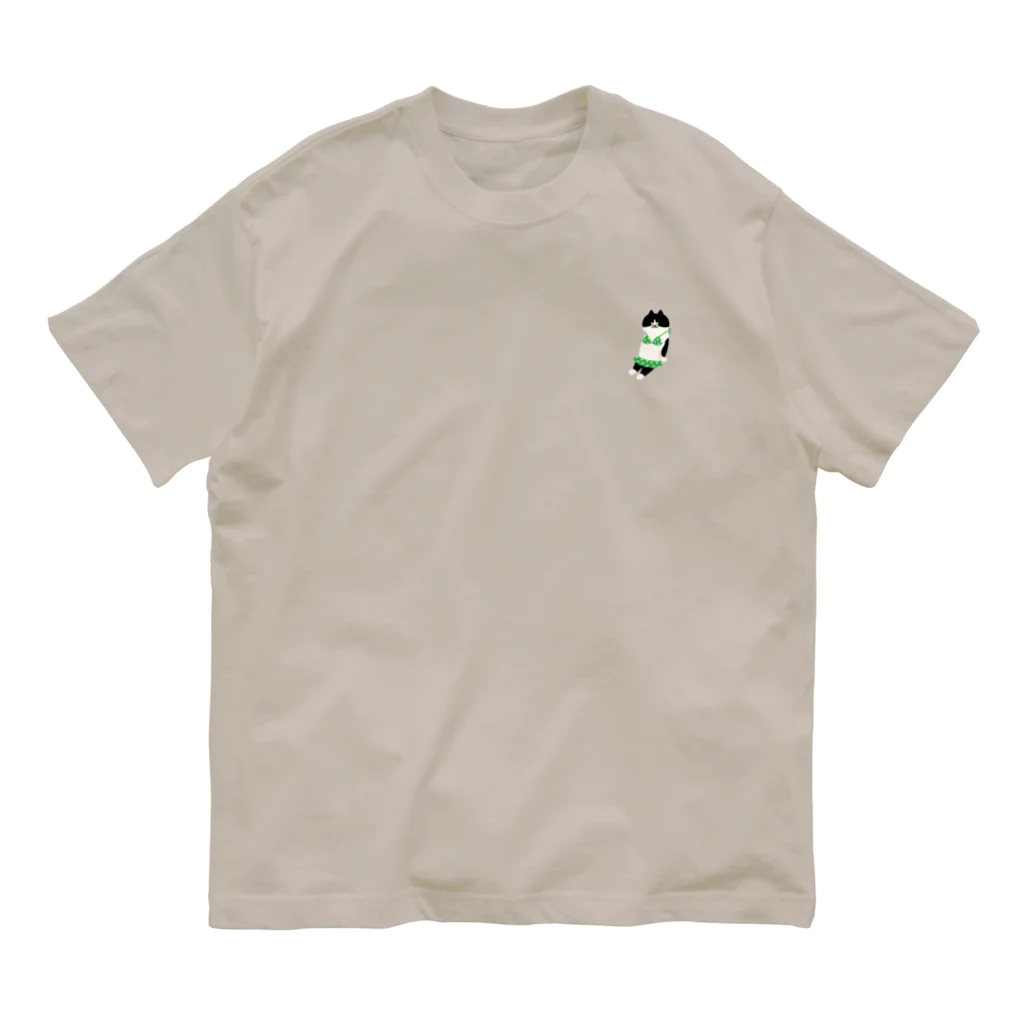 SUIMINグッズのお店の【小】緑のビキニのねこ Organic Cotton T-Shirt