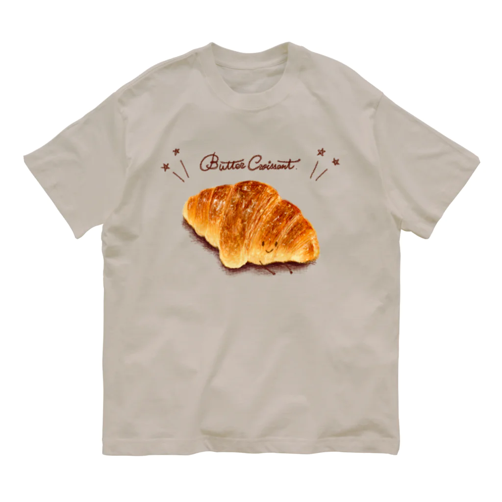 いわさきまゆこ｜食べ物イラストのバタークロワッサン オーガニックコットンTシャツ